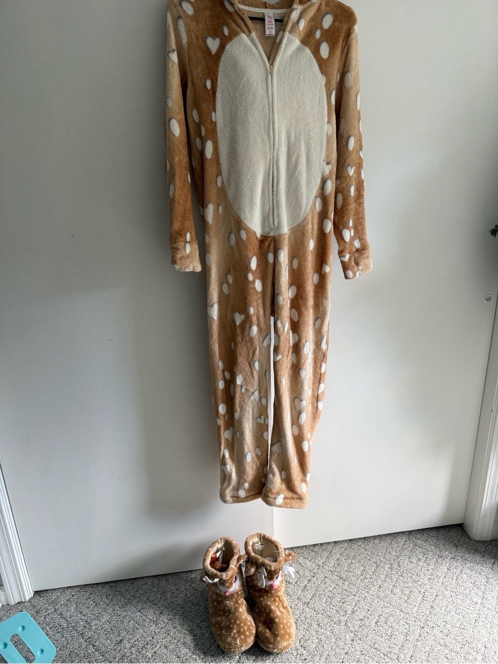 Justice Tan and Cream Fawn-Print Hooded Onesie with Matching Slipper Boots